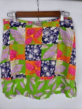 VTG Bamboo Traders Silk Tropical Floral Patchwork Skort Sequins Y2K - Size 8